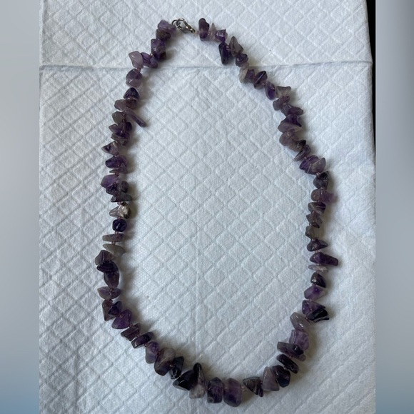 Vintage Amethyst Chip Semi-Precious Gem Stone  Necklace Purple 18”Handmade - Picture 1 of 10